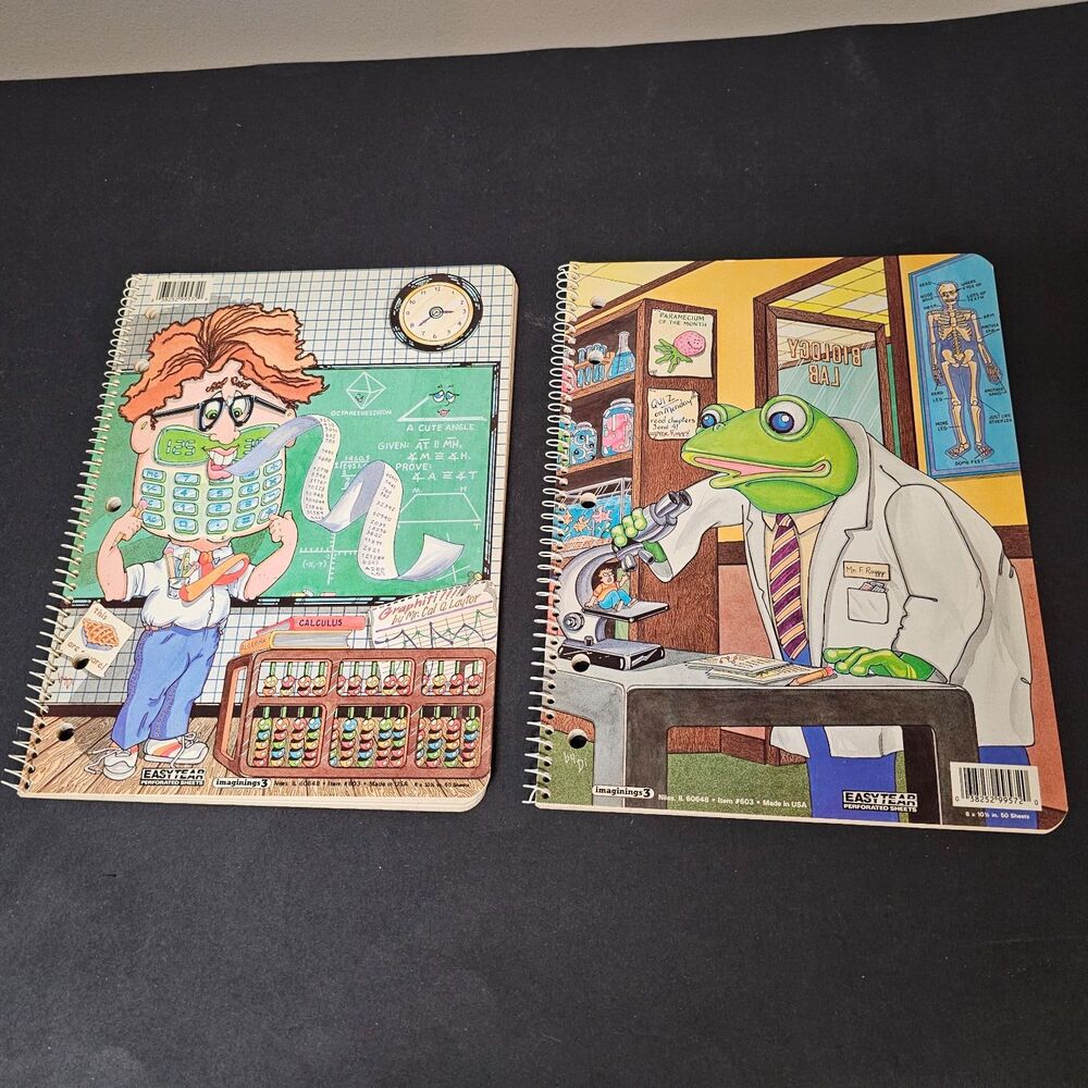 Set of 2 Funny Class Spiral Notebooks Caricatures Vtg Class Comedy School New